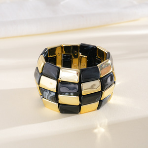 J Retro Vintage Acrylic Gold Plated Stackable <b>Bracelet</b> Geometric Square Round Patchwork Trendy Statement <b>Bangles</b> for Unisex - Product Image 5