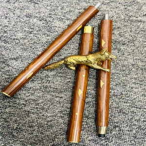 Bastón de Madera Pulida con Mango de Latón con Diseño de Zorro Antiguo, Bastón de Colección Vintage con Cabeza de Zorro - Product Image 3