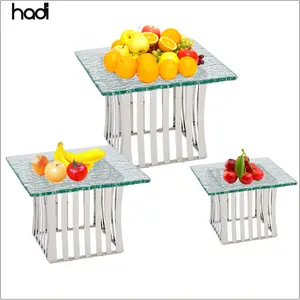 HADI buffet table risers modern afternoon tea cake racks elevation stainless steel buffet stand display sets with glass plate