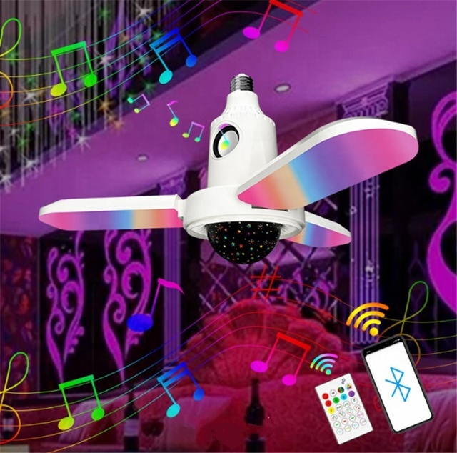 E27 Small Starry  Projector Night Light 40W RGBW Colorful LED Three-leaf Deformation Music Lamp with Remote Control