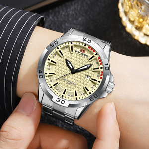Fashion Mens Luxury Sport Watch Silver Tone Rotating Bezel Textured Dial Quartz Wristwatch with Date for Gift - Product Image 5