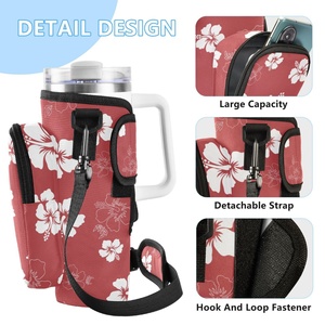 Sac de transport pour bouteille d'eau ou de café, motif Hawaïen personnalisé Fleur de Lava Rouge Hau, avec bandoulière réglable, idéal pour la vente à la demande - Product Image 2