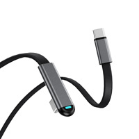 Kabel USB Ponsel 65W Tipe-C Nilon Ultra Tipis Datar dengan Penyangga Siku untuk Gaming, Transfer Data & Pengisian Daya Cepat