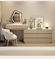Table de maquillage avec miroir éclairé en gros, 80*40*75cm, bois massif, multi-tiroirs, pour chambre à coucher, hôtel/boutique, commande en gros