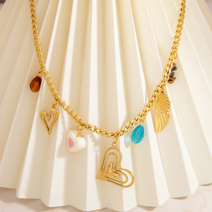 Collar de acero inoxidable con colgante de alas de corazón, chapado en oro de 18 quilates, cadena para clavícula, para mujer, regalo, joyería. - Product Image 3