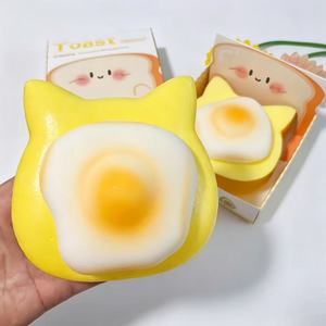 Produit transfrontalier très vendu : Squishy original en forme de œuf frit et de pain grillé, à remontée lente, super doux, effet collant, jouet anti-stress à presser - Product Image 3