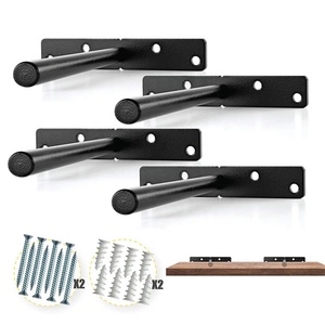 Étagère murale décorative en <span class=keywords><strong>bois</strong></span> noir et métal avec tube et <span class=keywords><strong>planche</strong></span> en MDF pour l'affichage ou l'organisation d'objets - Product Image 3