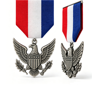 Medalla Patriótica de Aleación de Zinc Plateada con Escudo de Águila y Cinta Roja, Blanca y Azul, Recuerdo - Product Image 5