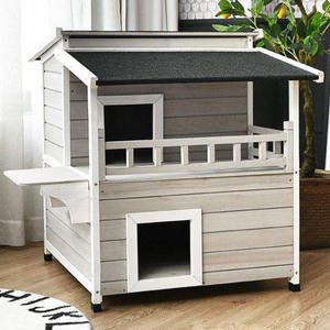 בריכת עץ יוקרתית חיצונית חסינת 2 שכבה בית חתול בית חם למכירה חתול משחק מחסה עם שני חיות מחמד קומה עם מרפסת - Product Image 3
