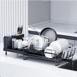 Égouttoir à vaisselle rétractable en métal sur pied pour cuisine, idéal pour le rangement et le nettoyage des outils d'évier à usage domestique - Product Image 1
