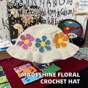 MADESHINE Handmade Winter Knit <b>Bucket</b> Hat for Women Girls Fisherman Hollowed-Out Beanie Jacquard Colorful Flower Y2K for Casual - Product Image 3