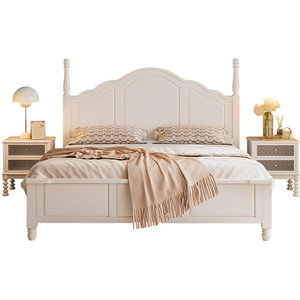 <b>Solid</b> <b>Wood</b> Bed 1.8m <b>White</b> American Princess Style Platform Bed Frame For Bedroom - Product Image 4