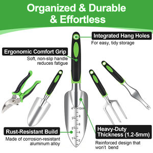 Ensemble complet d'outils de jardinage ergonomiques de 9 pièces, comprenant un désherbeur, une taille-haie, un repiqueur, une truelle, un râteau et un sac - Product Image 5