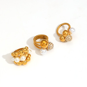 แหวนคริสตัล แหวนผู้หญิง ชุบทอง มุก เพชร รูปทรงเรขาคณิต เครื่องประดับสวมใส่ทุกวัน TR4323 - Product Image 5