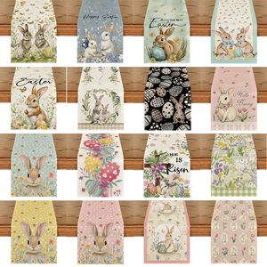 Cute Small <strong>Table</strong> Runners <strong>Easter</strong> <strong>Table</strong> Runner Rabbit Printed Linen Tablecloths for <strong>Cloth</strong> <strong>Tables</strong> - Product Image 3
