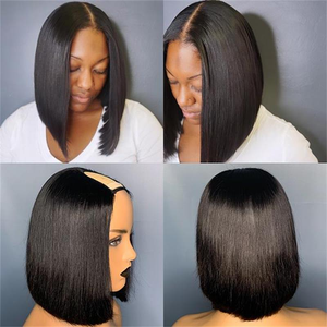 Glueless U Part Short Bob Cut 10-14 pulgadas Doble <span class=keywords><strong>dibujo</strong></span> <span class=keywords><strong>Peluca</strong></span> de cabello humano crudo vietnamita para mujeres - Product Image 4