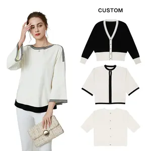 2024 Spring New Luxury Designer Brand Custom Logo Pretty Computer Knitted Crew Neck Baggy Over Size Womans Sweater For Women