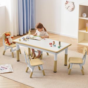 Set di Tavolo e Sedie per Asilo Nido, Altezza Regolabile, Tavolo e Sedie in Plastica per Bambini, Scrivania per Bambini con Piano Graffiti - Product Image 2