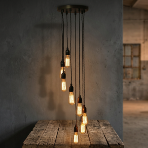 Luminaire suspendu industriel avec 8 ampoules Edison réglables E14, lustre en fer noir LED pour salon 6000K - Product Image 2