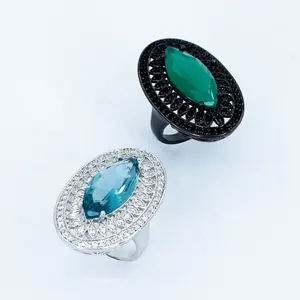 奢华定制设计男士锆石戒指重黄铜珠宝戒指蓝色/绿色实心宝石时尚铜戒指