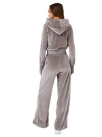 Ensemble de survêtement en velours de luxe pour femmes avec fermeture éclair personnalisée respirante col à capuche en velours lavé noir Style de rue