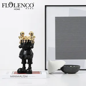 Flolenco Wholesale Luxury Modern Cute Black Gold Resin Ornaments Figurines Sculpture Statues Home Decoration Show Pieces