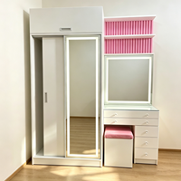 Ensemble coiffeuse et armoire, armoire coulissante avec miroir pleine longueur LED, table de maquillage avec tabouret et tiroirs