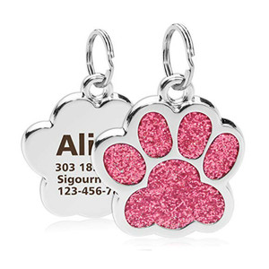 Targhette per cani personalizzate personalizzate targhette per cani incise nome dell'animale domestico collare Tag pendente accessori per animali domestici ciondolo Glitter zampa - Product Image 2