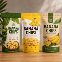 Sachet d'emballage personnalisé pour chips de plantain, qualité alimentaire, vide, imprimé sur mesure, en Mylar, avec fermeture éclair et soufflet, sac de rangement en plastique