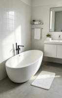 Baignoire autoportante en surface solide, ovale, profonde de 1400 mm, pour la rénovation de salle de bain principale moderne aux États-Unis