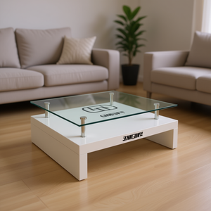 Mesa de centro blanca Cineft con tapa de cristal, muebles modernos minimalistas para sala de estar, fáciles de limpiar - Product Image 2