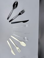 Ensemble de couverts jetables en PS avec logo personnalisé OEM, comprenant une fourchette, un couteau, une cuillère et une serviette