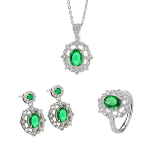 Acme giá cả phải chăng Brass Emerald Jewelry Set đồng tinh tế Vòng Cổ thả Bông Tai & Nhẫn Combo với tinh tế CZ chi tiết - Product Image 1