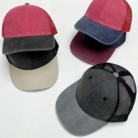 Casquette de baseball trucker en jean délavé bicolore vintage avec logo brodé personnalisé et maille en coton
