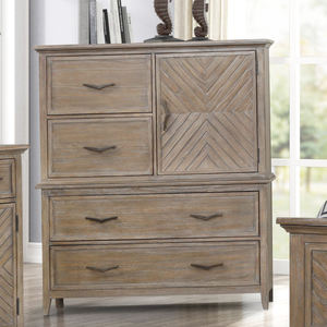 Mesa de Noche Rústica de Madera Cálida con 2 Cajones y Panel en Chevron para Dormitorio - Product Image 3