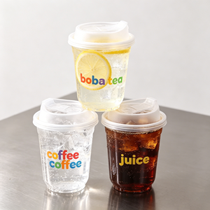Gobelets PP transparents givrés en forme de U à fond rond de 210 ml et 250 ml, personnalisables avec logo, pour thé au lait et café, avec couvercles – Vente chaude - Product Image 1