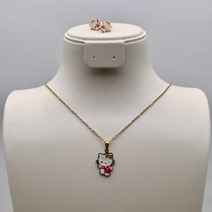 Set Perhiasan Anak Karakter Kate Cat dari Baja Anti Karat Elfic Dubai, Kalung dan Anting, Perhiasan Kartun untuk Wanita dan Anak Perempuan - Product Image 2
