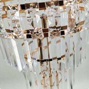 Support à fleurs de mariage en métal doré de luxe, centre de table en forme de lustre à 3 niveaux avec pendentifs en cristal acrylique pour la décoration d'événements et de fêtes - Product Image 3