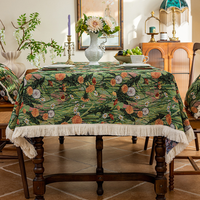 Nappe rectangulaire décorative vintage à franges et pompons, motif peinture à l'huile américaine, pour tables de salle à manger, tables basses et événements, vente en gros