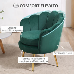 HOMCOM Vintage Design Blue Velvet <b>Armchair</b>, <b>High</b> Back Bedroom Chair 76x67x74cm, Green - Product Image 5