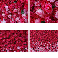 Décoration de mariage : Mur de fleurs artificielles en soie dégradées, toile de fond murale de fleurs rouge et rose vif pour la décoration de mariage