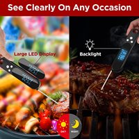 Thermomètre numérique intelligent pour viande avec écran LED étanche IPX4, 2 sondes, thermomètre instantané pour grillades, aimant au dos, thermomètre domestique