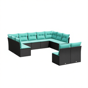 Black <b>Rattan</b> Garden <b>Sofa</b> Set Cushioned Outdoor Furniture 10+ Seating Contemporary Design - Product Image 1