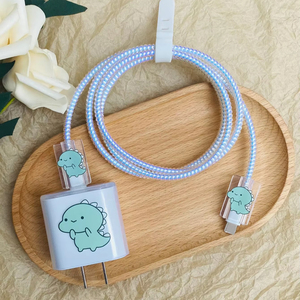 5pcs in màu xanh lá cây khủng long thiết kế TPU tường sạc bảo vệ bìa cho Iphone điện thoại di động 20W nhanh sạc cáp dữ liệu - Product Image 1