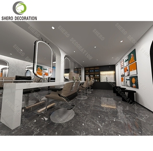 Barber Shop Interior Design Customized High Quality Barber Shop Wood Cabinet Barber Shop <b>Mirror</b> Station With <b>Light</b> - Product Image 1