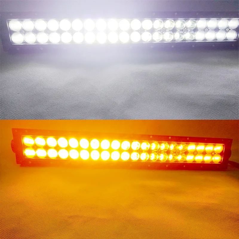 Çift renk düz 120W LED ışık Bar Amber beyaz araba için 22 inç Lightbar