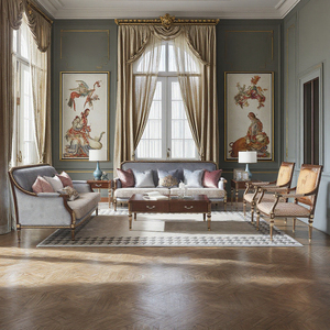 طقم أريكة فاخر كلاسيكي فرنسي للفيلات والقصور، مجموعة من 1 أو 2 أو 3 قطع، أثاث غرفة معيشة منحوت يدويًا من الخشب الصلب للفنادق - Product Image 3