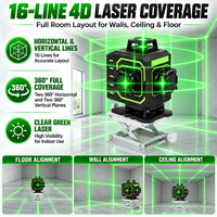 DERUIDA Niveau laser 4D 16 lignes de qualité supérieure, 360° vertical, batterie au lithium, outil de mesure horizontale à lumière verte pour extérieur