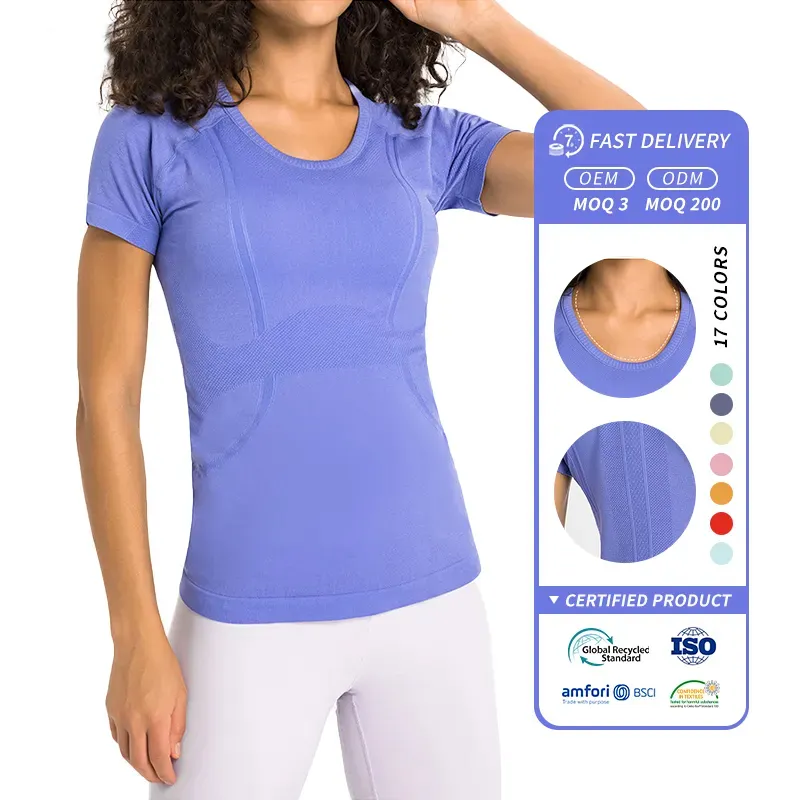 S2067 vente en gros femmes sport à manches courtes T-shirt entraînement t-shirts séchage rapide évacuation de l'humidité chemise pour les filles S2067