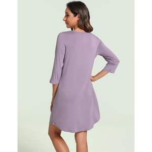 Chemise de nuit personnalisée pour femme, manches 3/4, col rond, avec poches, en viscose de bambou - Product Image 4